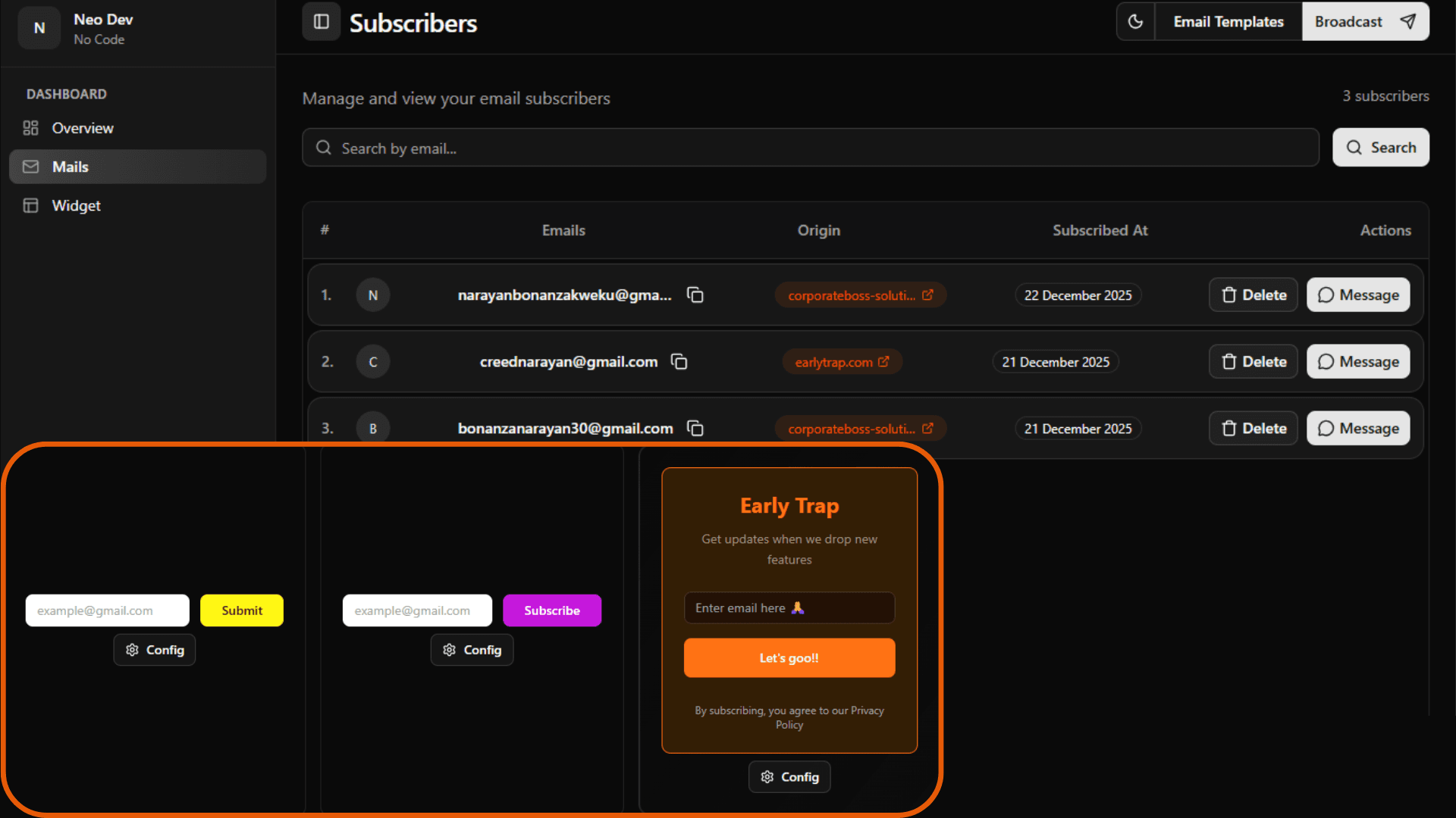 EarlyTrap Dashboard Preview